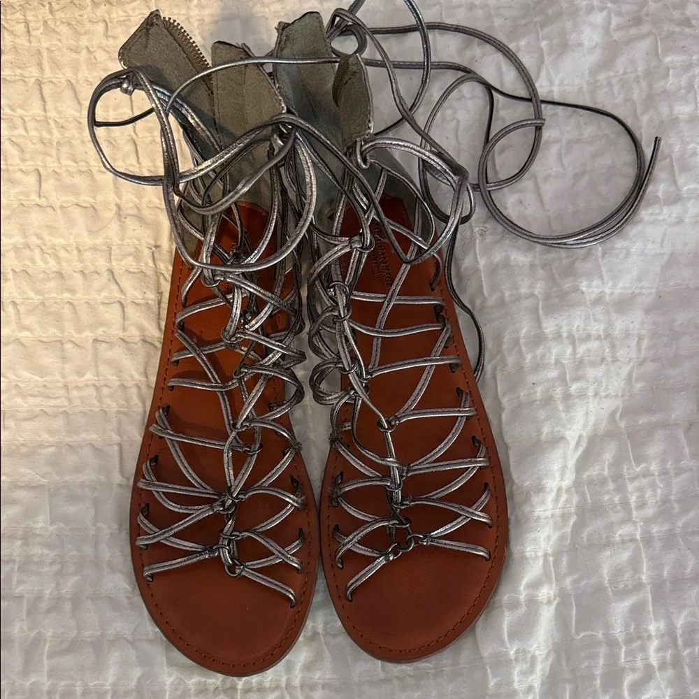 Women's Metallic Silver Lace-Up Gladiator Sandals